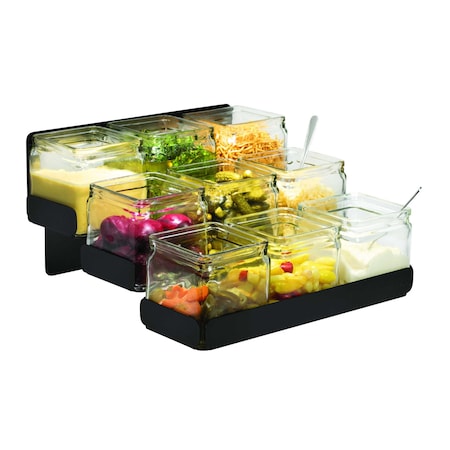 Rosseto Serving Solutions 3 Level Black Matte Condiment Station with 9 Glass Jars, 1 EA SM328
